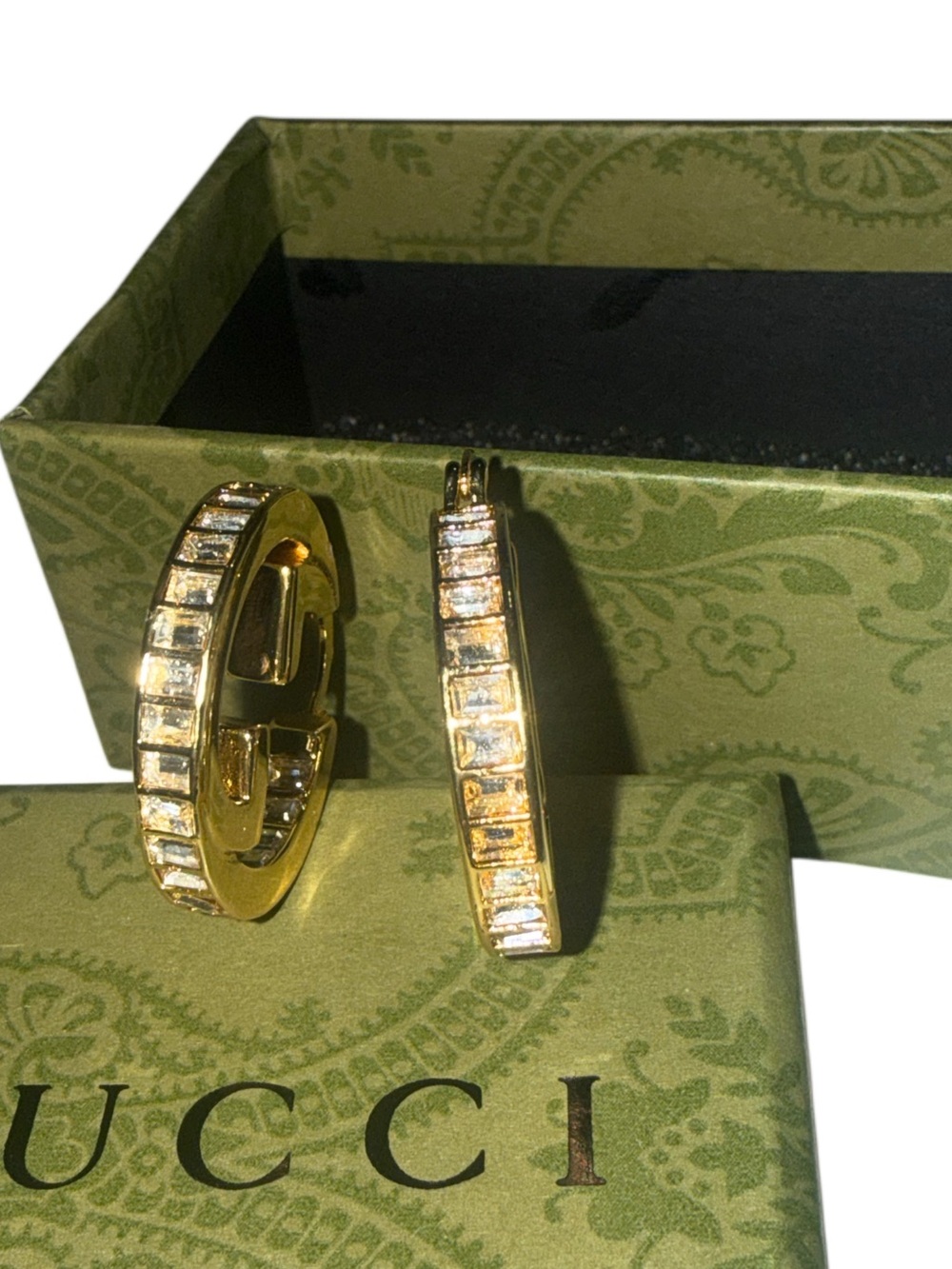 Crystal GG Style Hoop Earrings Gold Tone Rhinestone Statement Jewelry